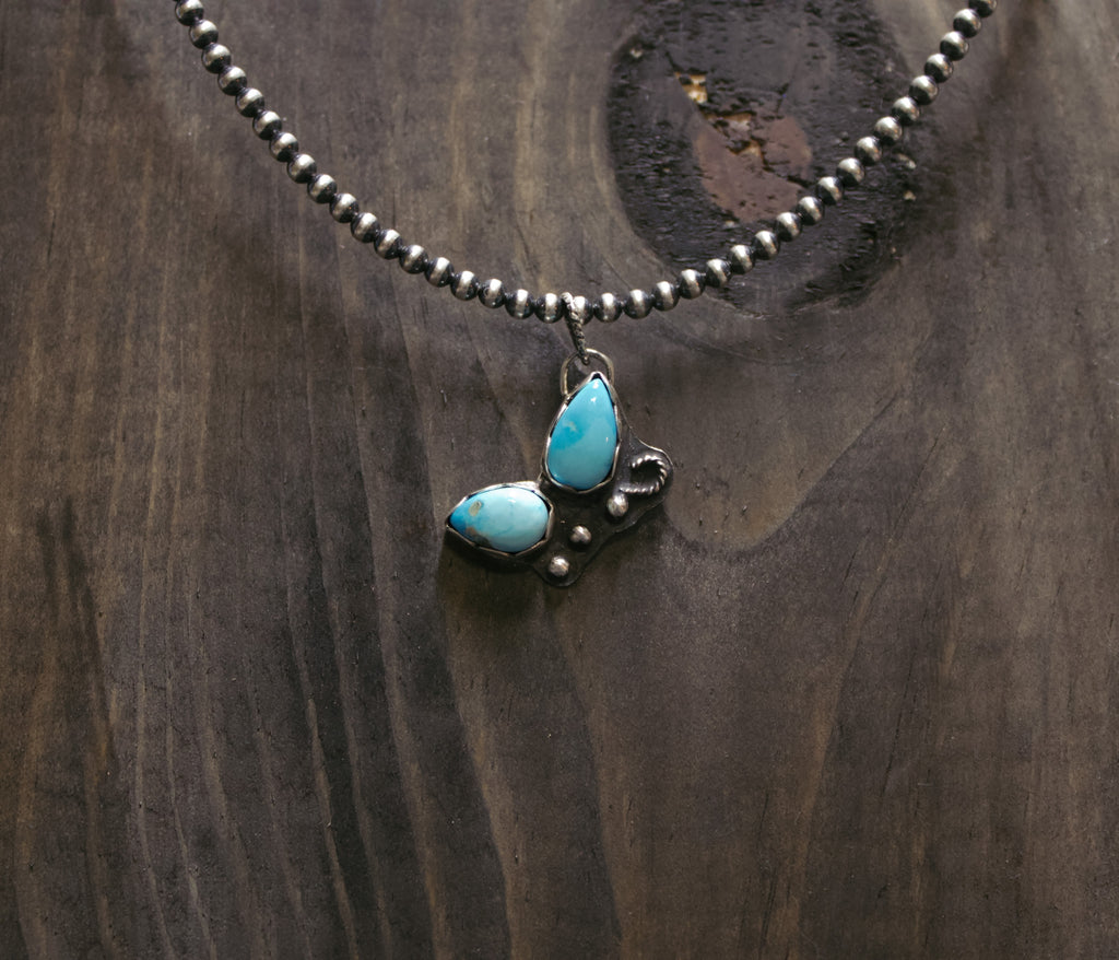 Blue Bird Turquoise Half Butterfly Pendant
