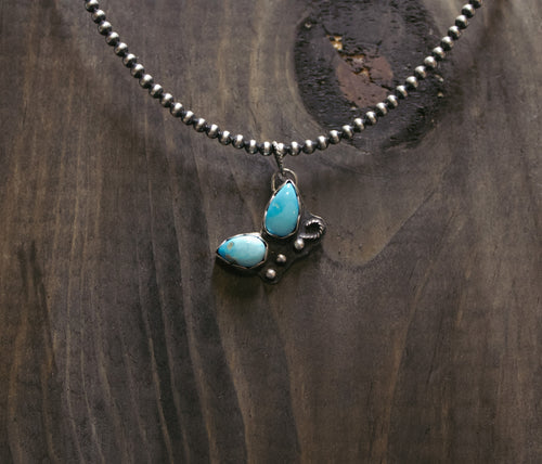 Blue Bird Turquoise Half Butterfly Pendant