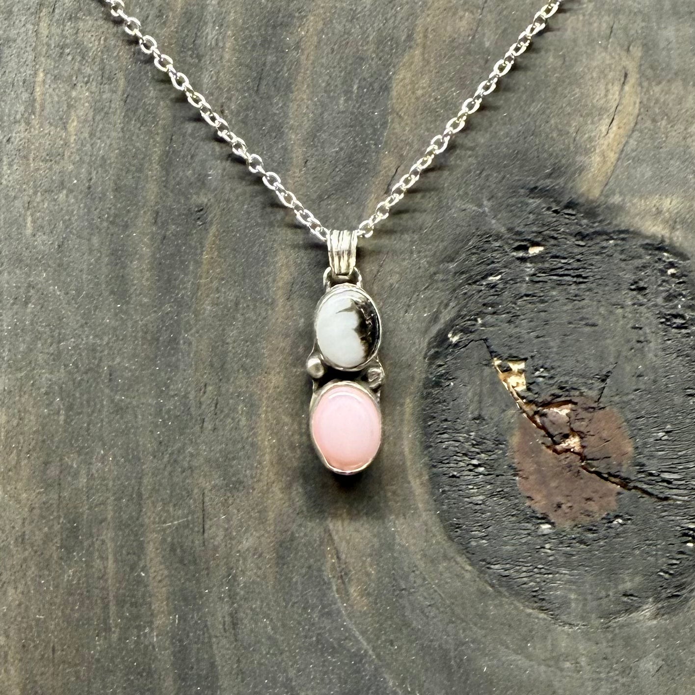 White Buffalo and Pink Conch Stacker Pendant