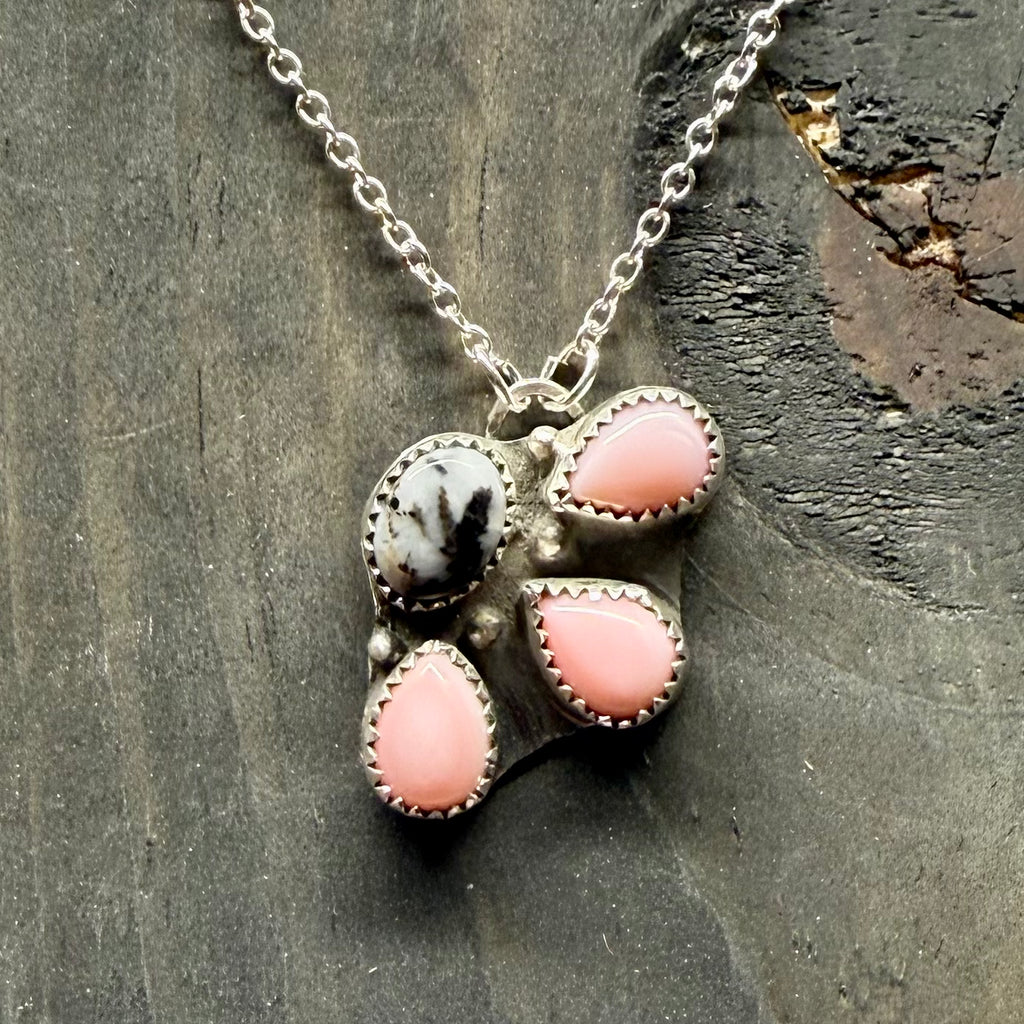 White Buffalo and Pink Conch Cluster Necklace