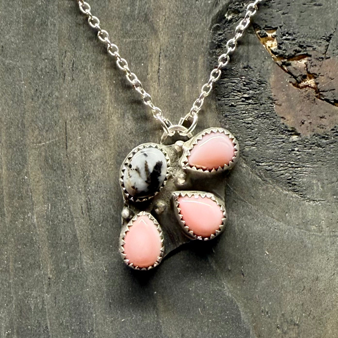 White Buffalo and Pink Conch Cluster Necklace